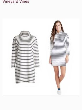 Vineyard Vines Striped Tunic Mock Neck Dress - Cream & Navy -XL